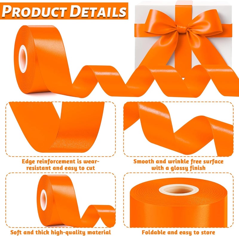 Fullive 1 1/2 Inch Fall Ribbon, 30 Yards Orange Ribbons for Gift Wrapping, Polyester Solid Satin Ribbon for Flower Bouquet for Birthday Thanksgiving Halloween Decorations DIY Bows Floral Arrangements - Image 3